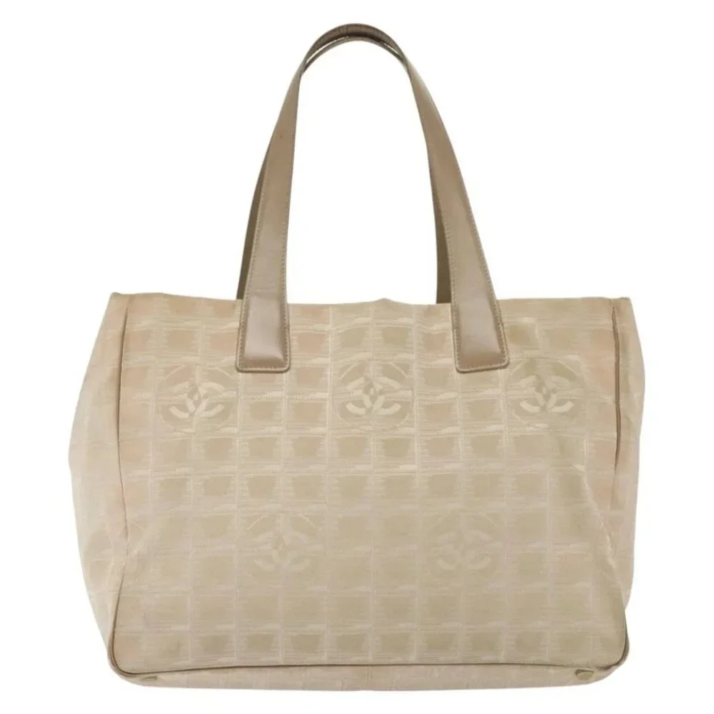 CHANEL New Travel Line Tote Bag Nylon Beige Gold CC Auth ti3356 - Picture 2 of 16